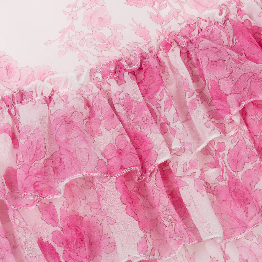 Monnalisa Chic-Girls Pink Floral Tiered Chiffon Dress | Childrensalon Outlet