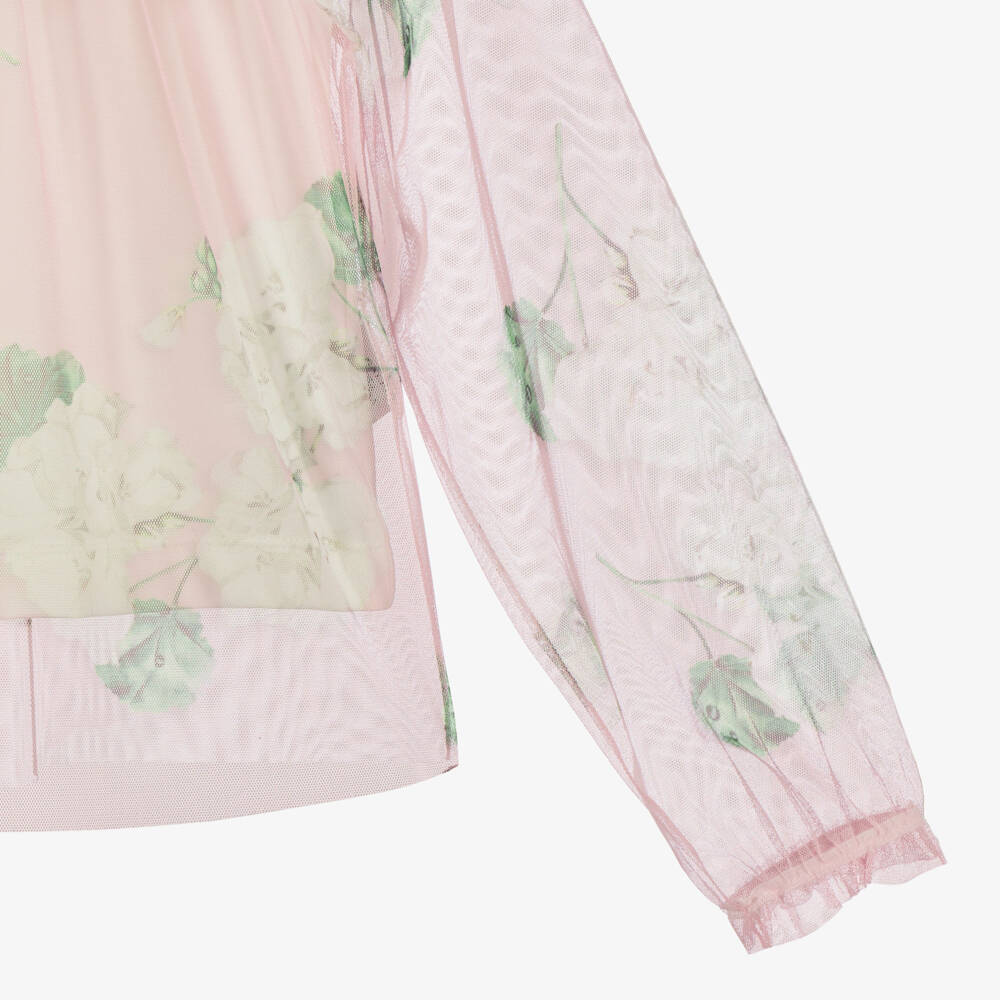 Monnalisa Chic-Girls Pink Floral Tulle Blouse & Sleeveless Jersey Top | Childrensalon Outlet