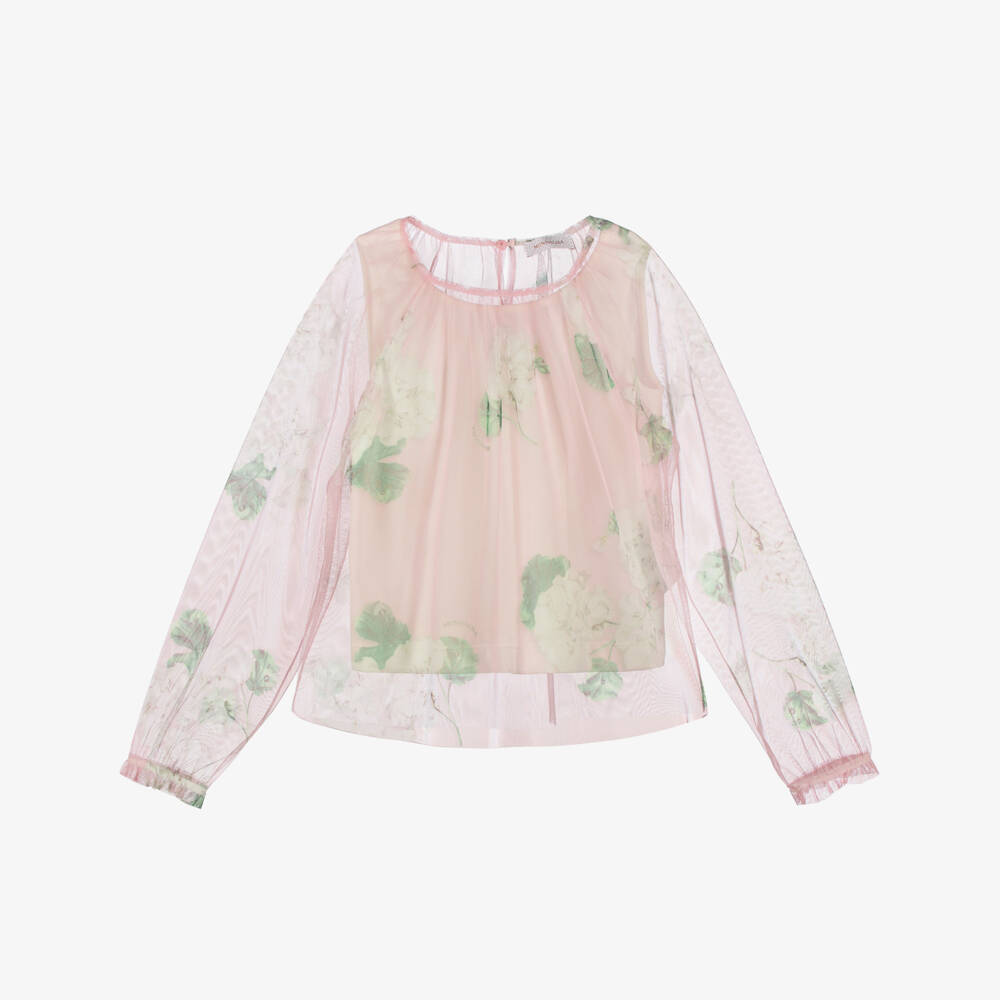 Monnalisa Chic-Girls Pink Floral Tulle Blouse & Sleeveless Jersey Top | Childrensalon Outlet