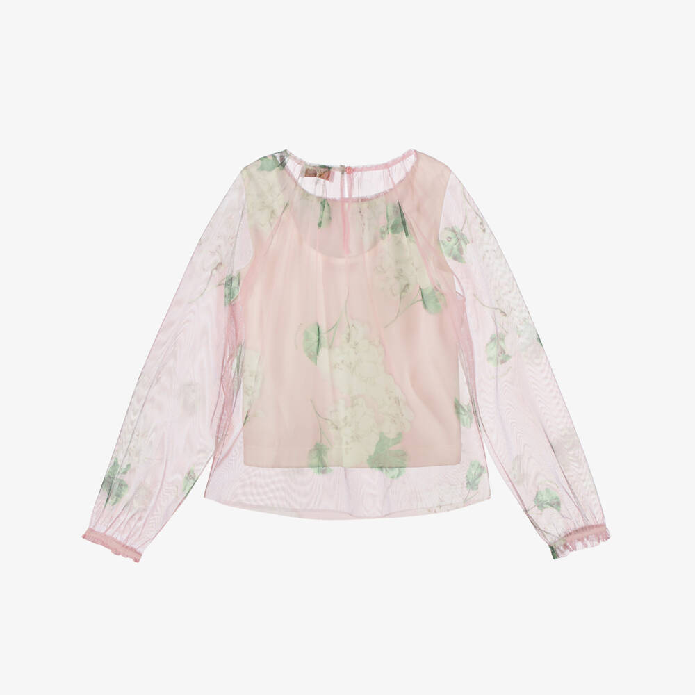 Monnalisa Chic-Girls Pink Floral Tulle Blouse & Sleeveless Jersey Top | Childrensalon Outlet