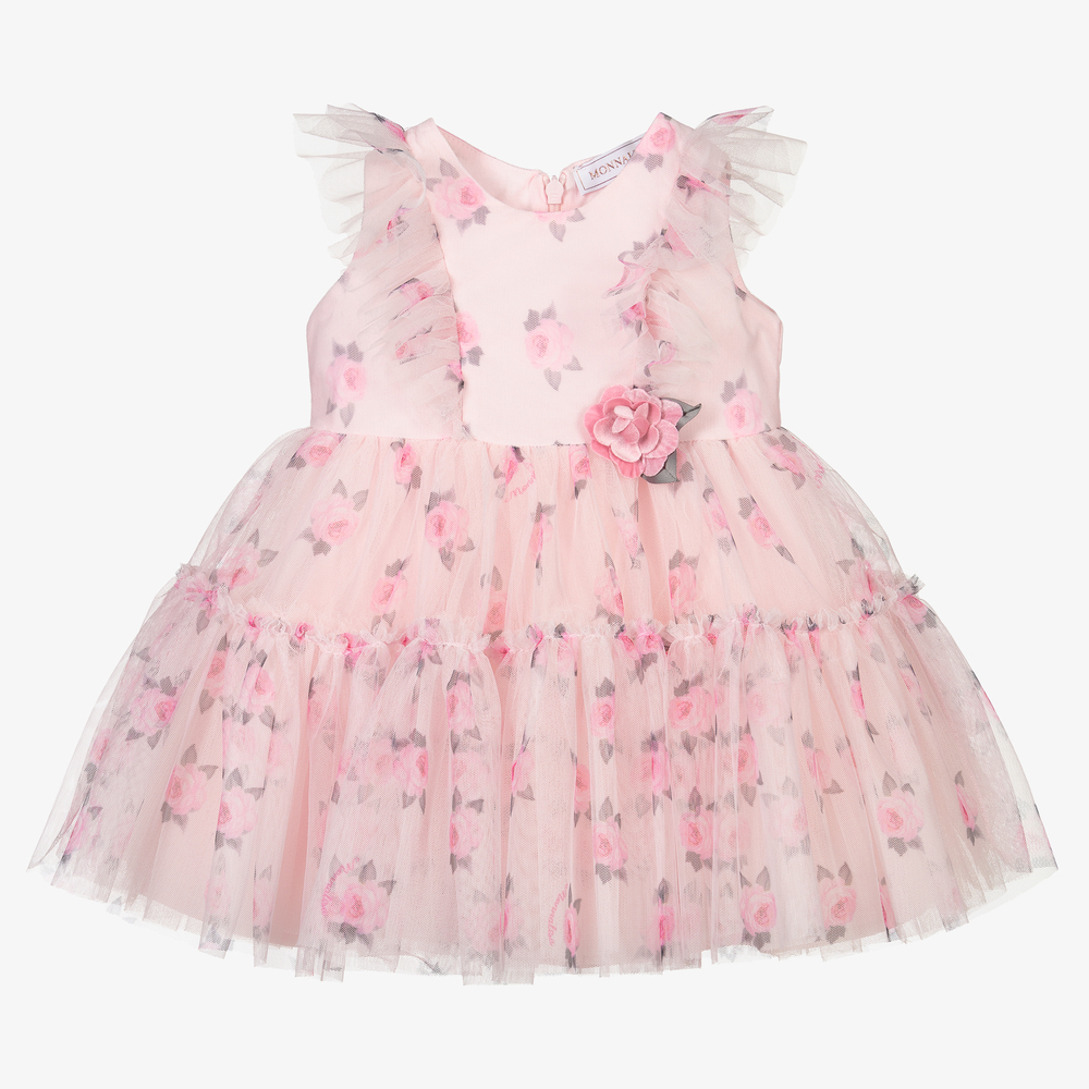 Monnalisa - Розовое платье из тюля с цветами для девочек | Childrensalon