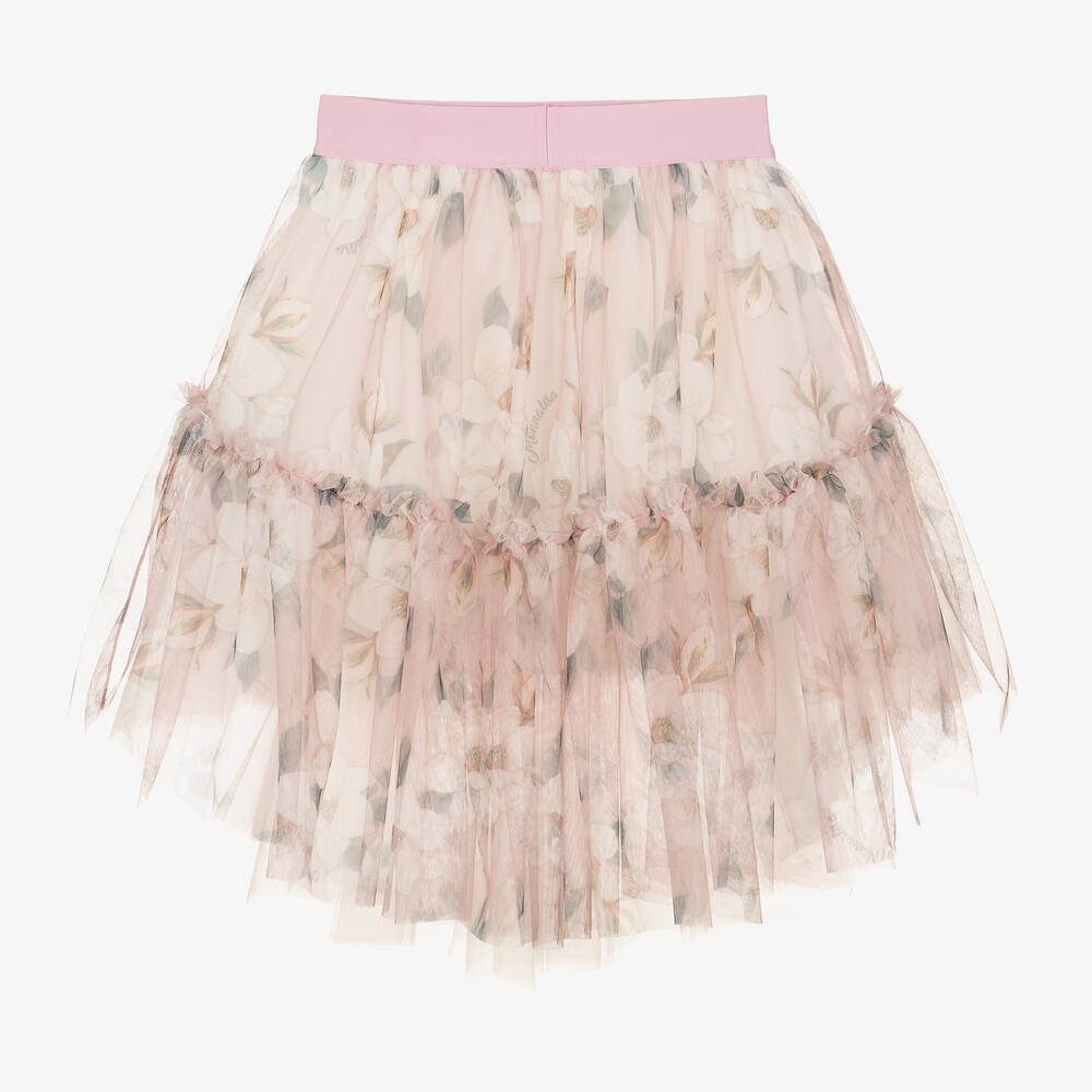 Monnalisa Chic-Girls Pink Floral Tulle Skirt | Childrensalon Outlet