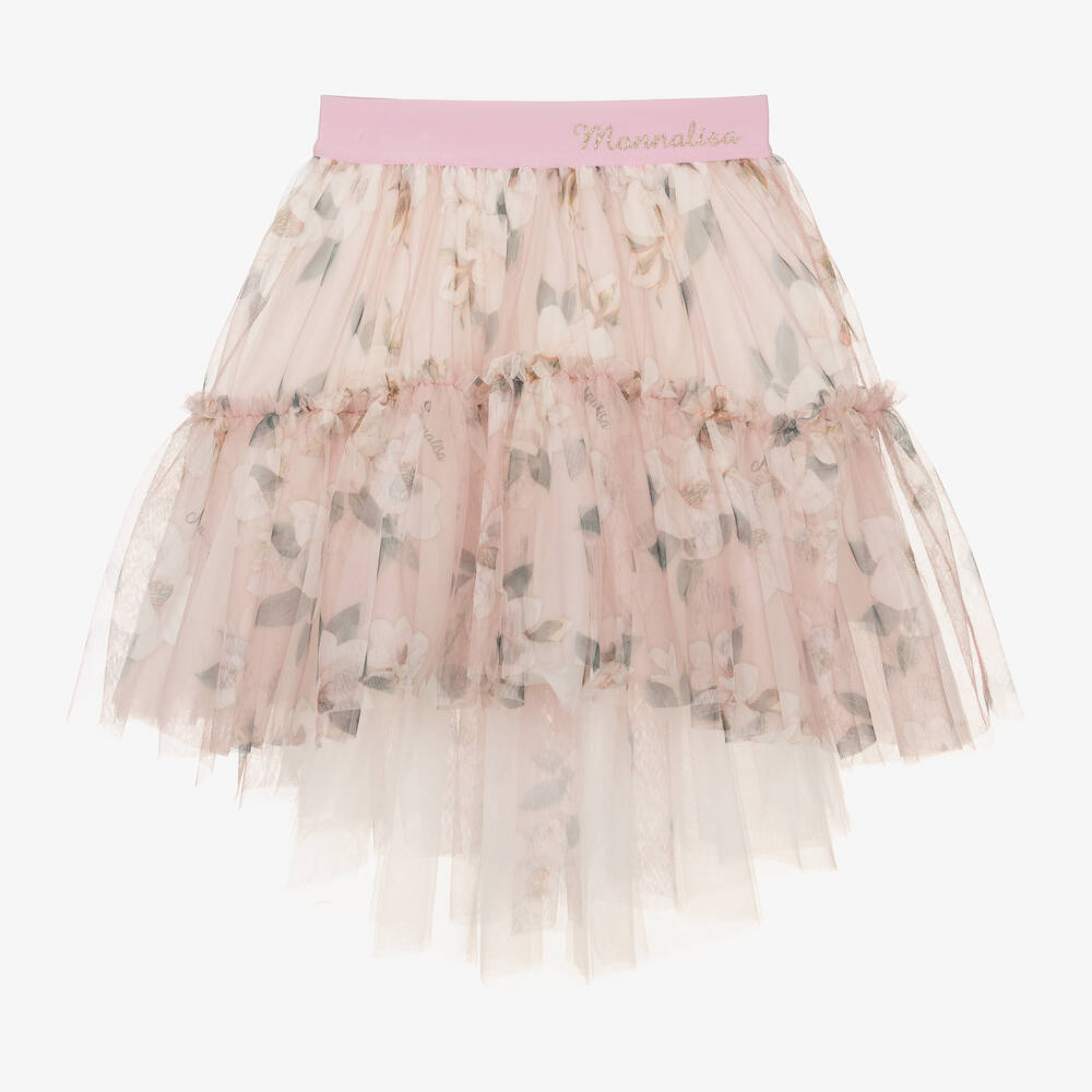 Girls Pink Floral Tulle Skirt