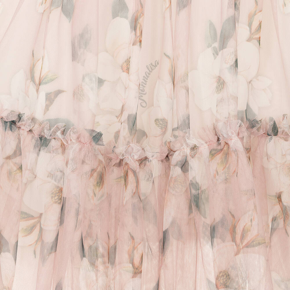 Monnalisa Chic-Girls Pink Floral Tulle Skirt | Childrensalon Outlet