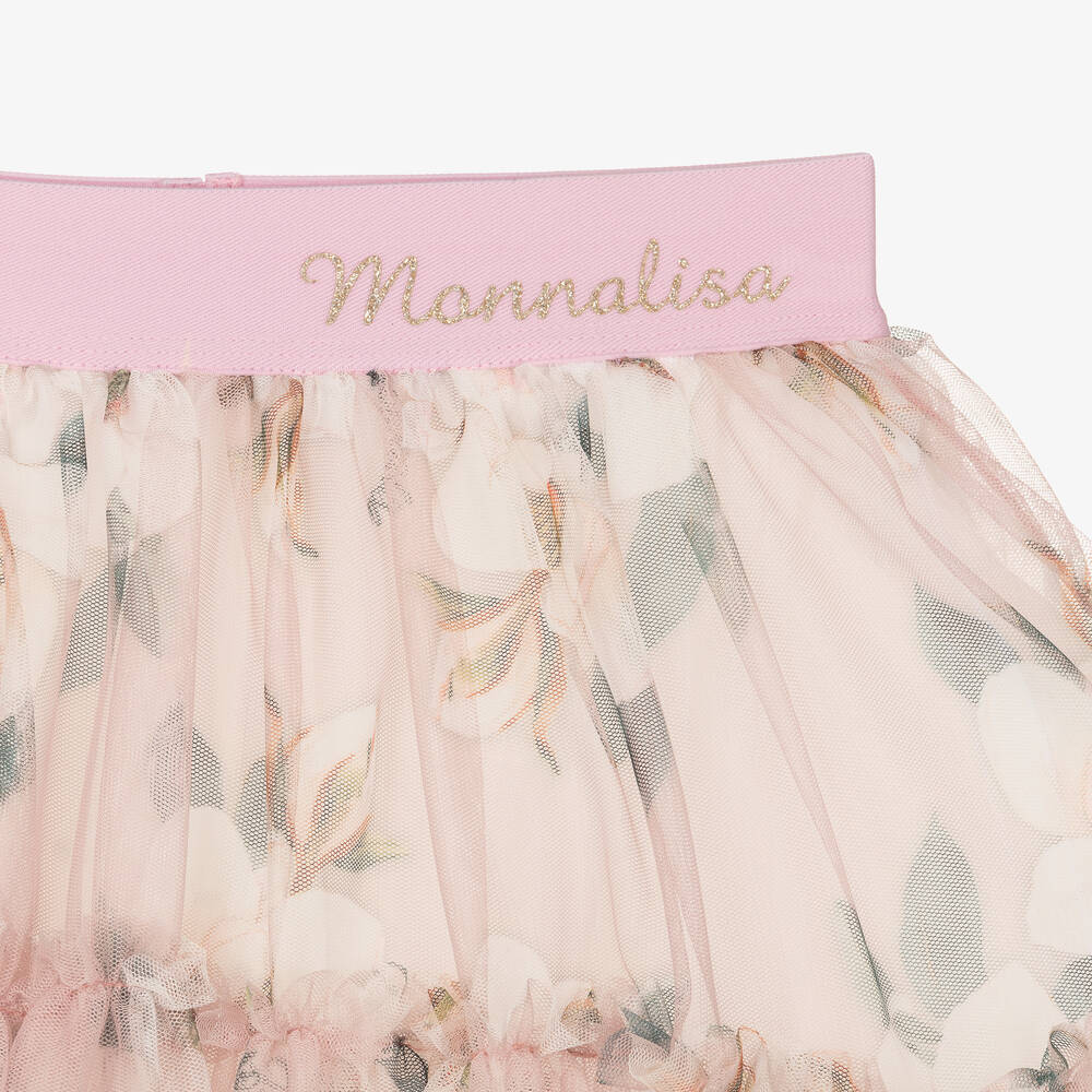 Monnalisa Chic-Girls Pink Floral Tulle Skirt | Childrensalon Outlet