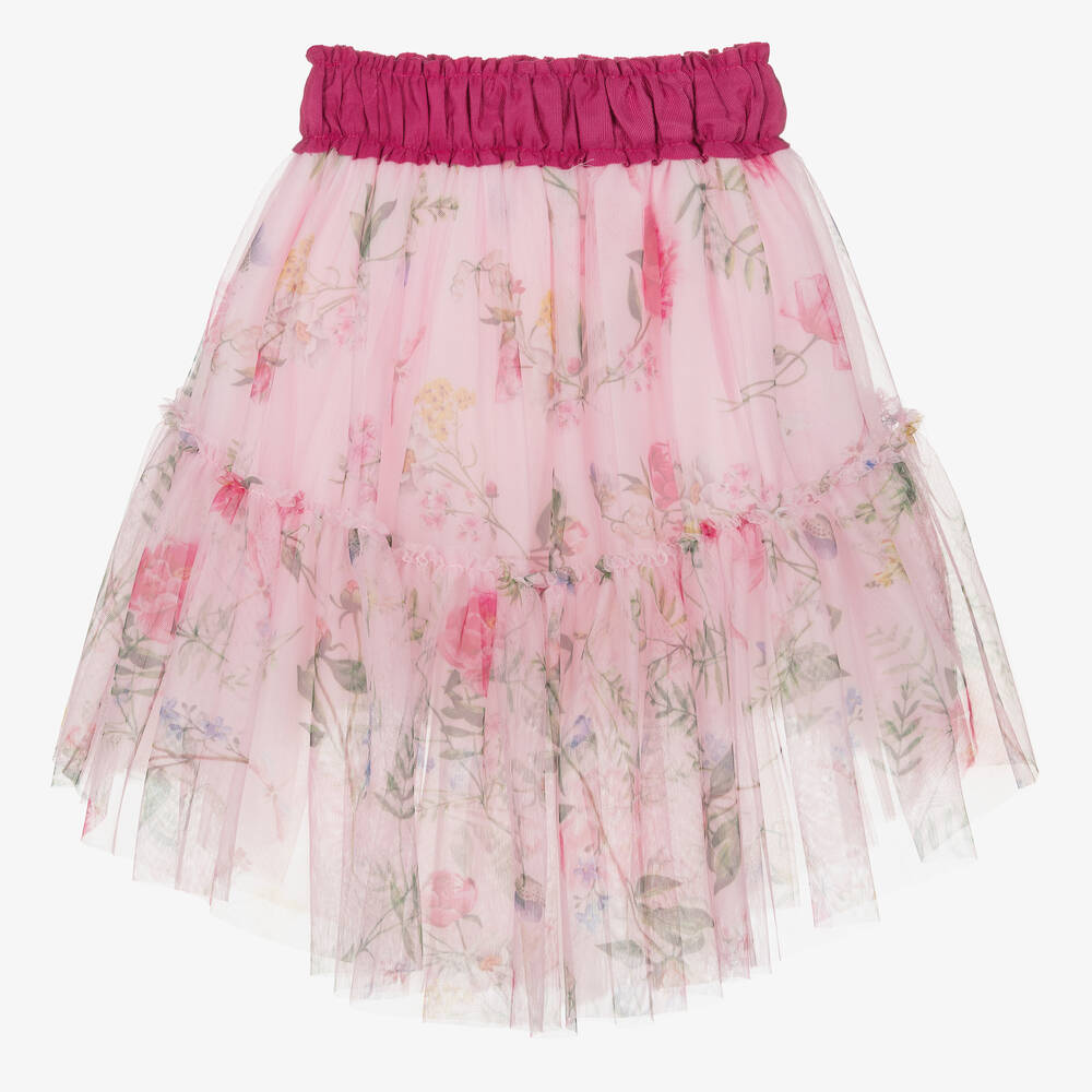 Monnalisa-تنورة تول لون زهري بطبعة ورود | Childrensalon Outlet