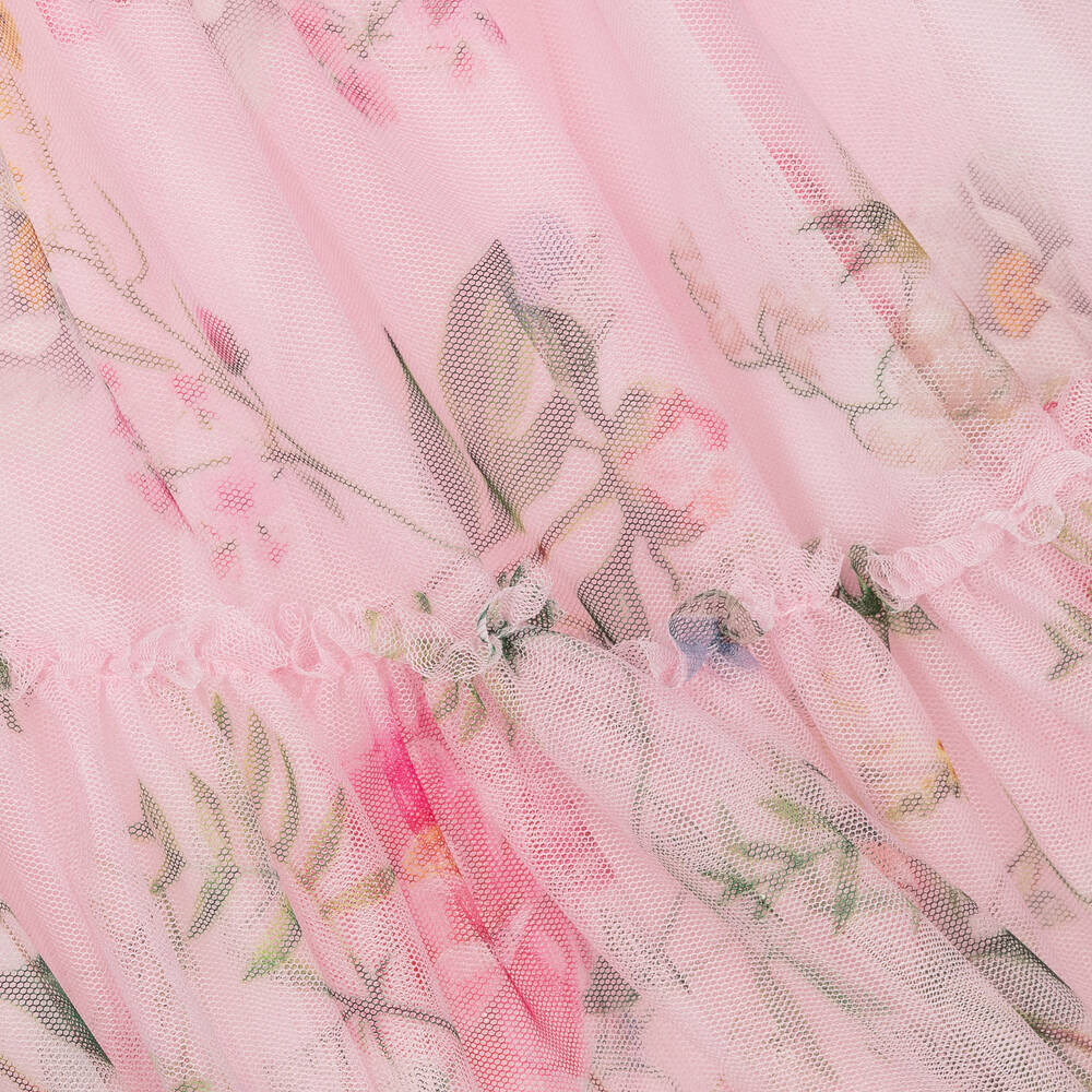 Monnalisa Girls Pink Floral Tulle Skirt