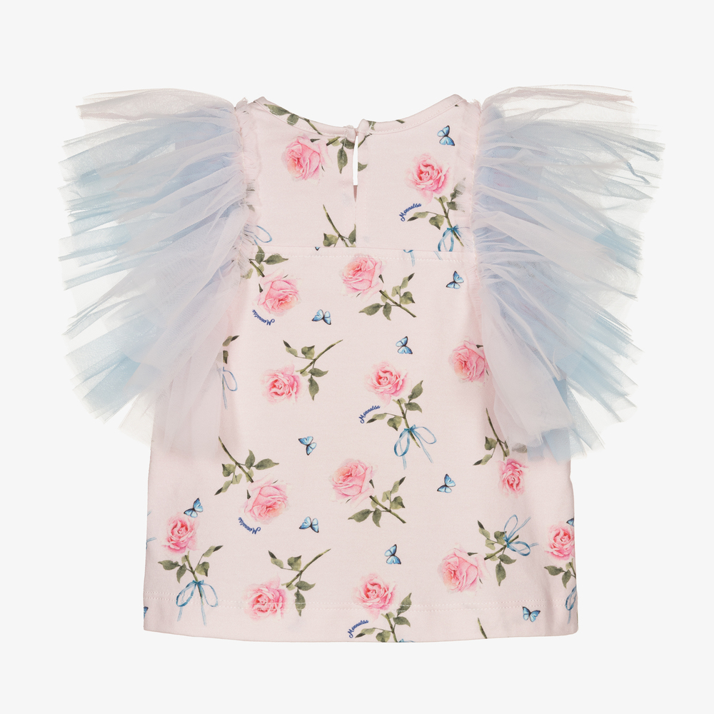 Monnalisa-Girls Pink Floral & Tulle Top  | Childrensalon Outlet