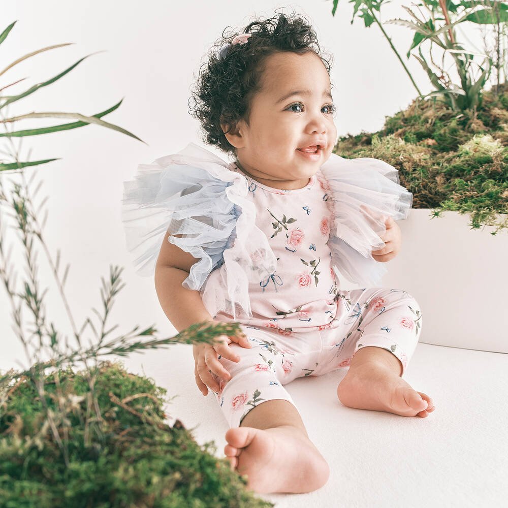 Monnalisa-Girls Pink Floral & Tulle Top  | Childrensalon Outlet