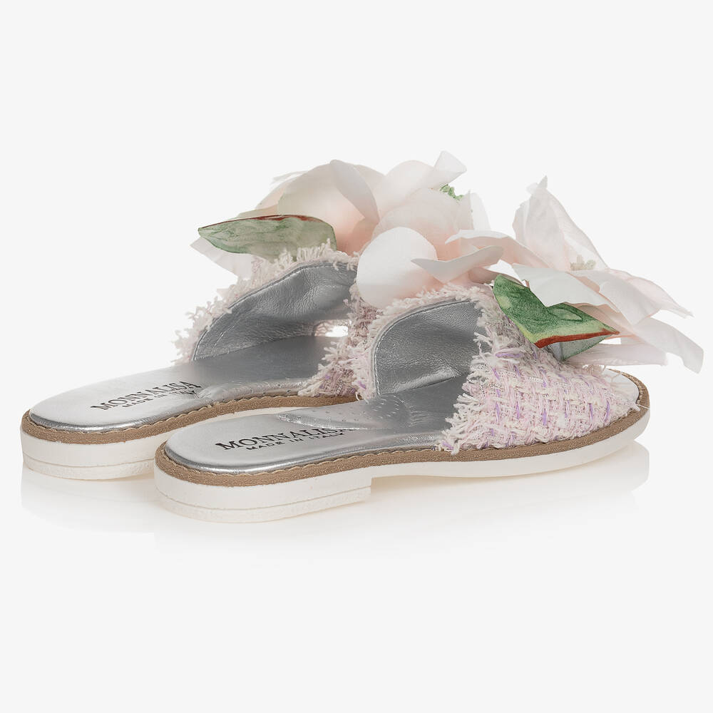 Monnalisa-Girls Pink Floral Tweed Sliders | Childrensalon Outlet