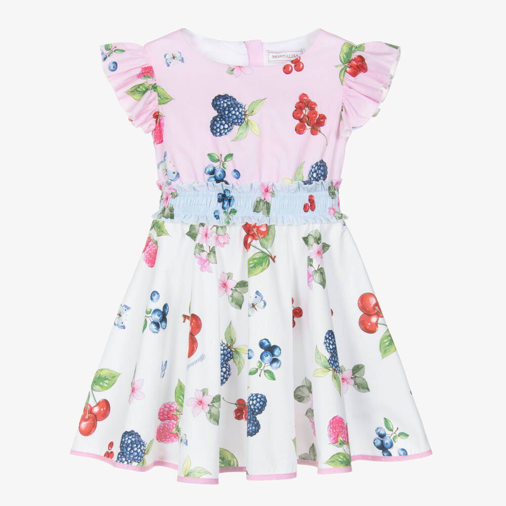 Monnalisa-Платье Фантазия с фруктами розовое для девочек | Childrensalon Outlet