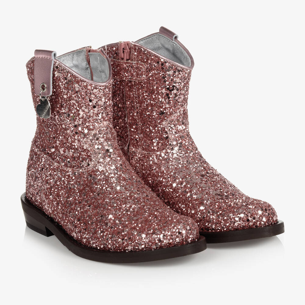 Monnalisa - Girls Pink Glitter Cowboy Boots | Childrensalon