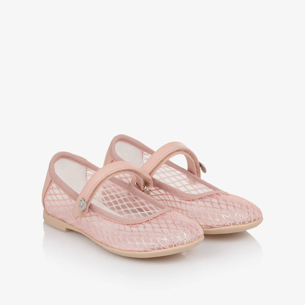 Monnalisa-Girls Pink Glitter Mesh Mary Jane Shoes | Childrensalon Outlet