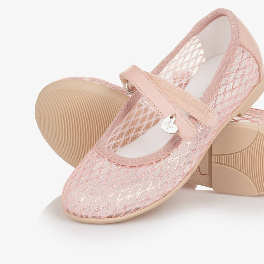 Monnalisa-Girls Pink Glitter Mesh Mary Jane Shoes | Childrensalon Outlet