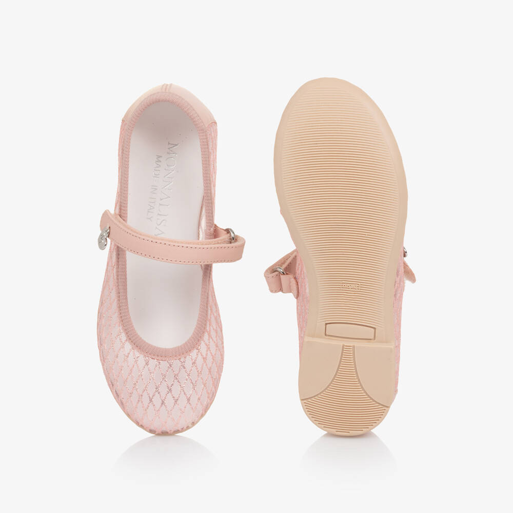 Monnalisa-Girls Pink Glitter Mesh Mary Jane Shoes | Childrensalon Outlet