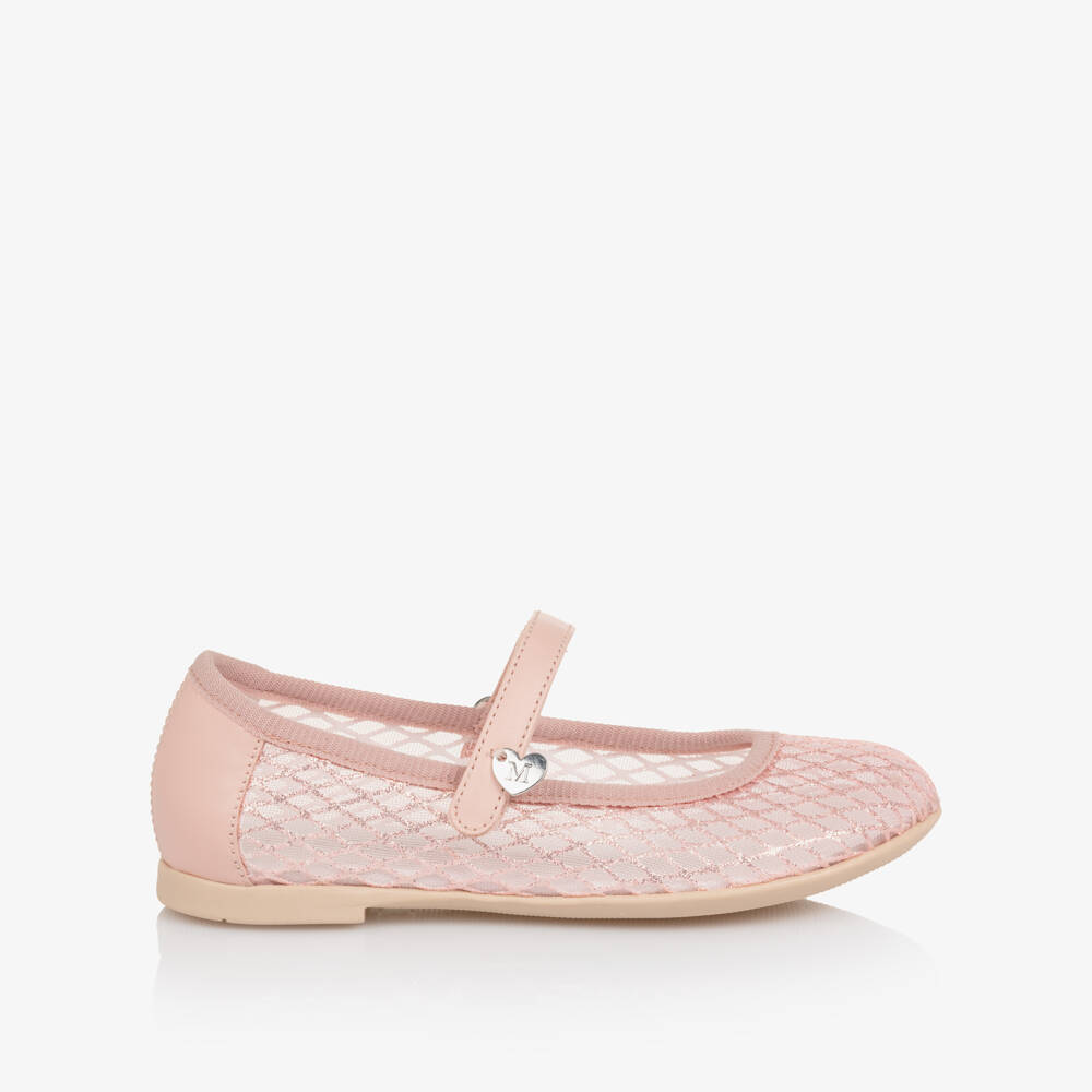 Monnalisa-Girls Pink Glitter Mesh Mary Jane Shoes | Childrensalon Outlet