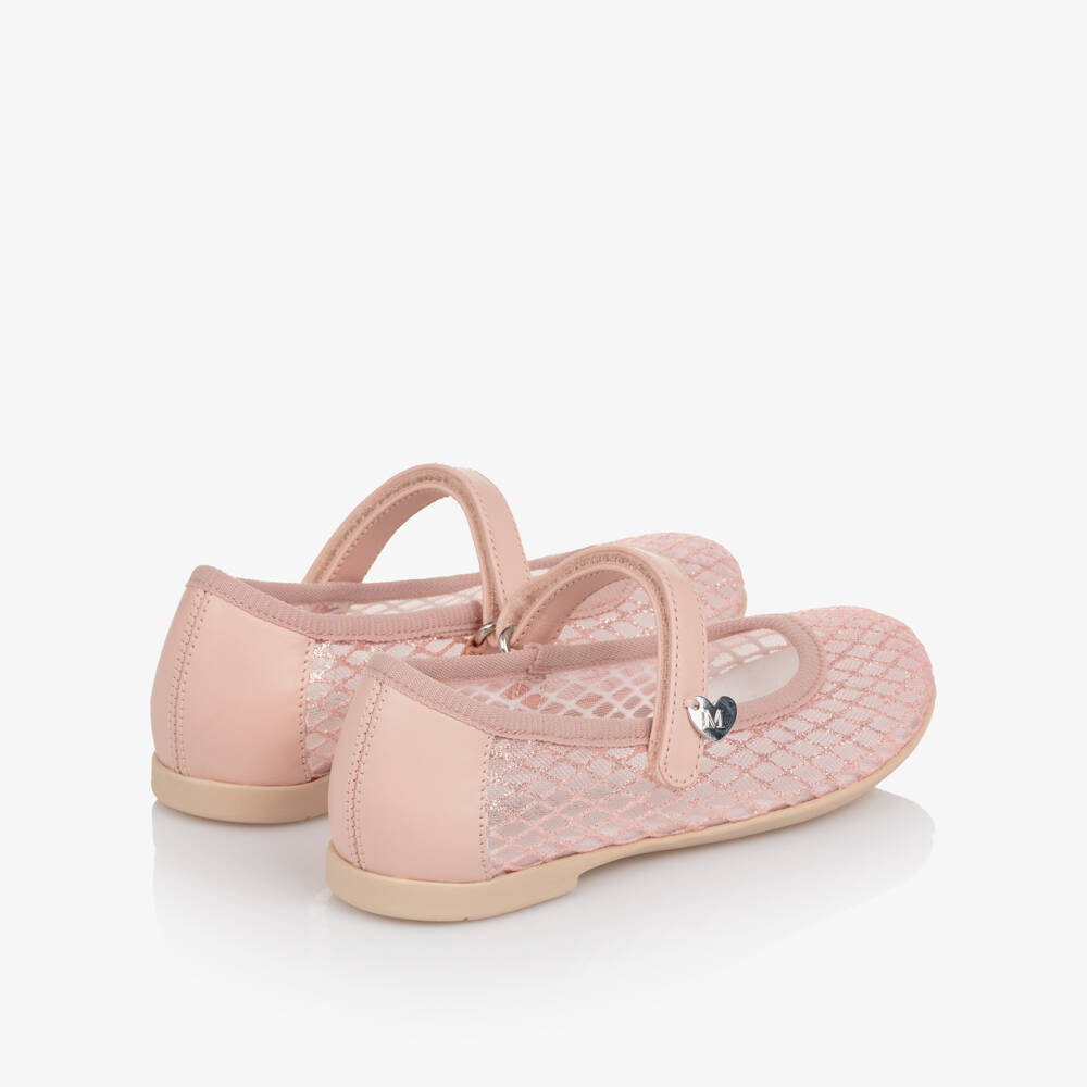 Monnalisa-Girls Pink Glitter Mesh Mary Jane Shoes | Childrensalon Outlet