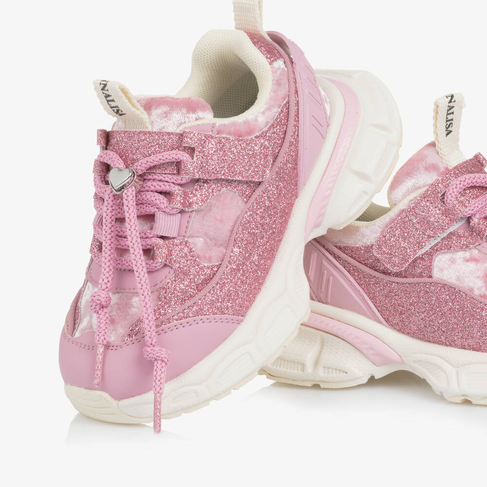 Monnalisa-Girls Pink Glitter & Plush Chunky Trainers | Childrensalon Outlet