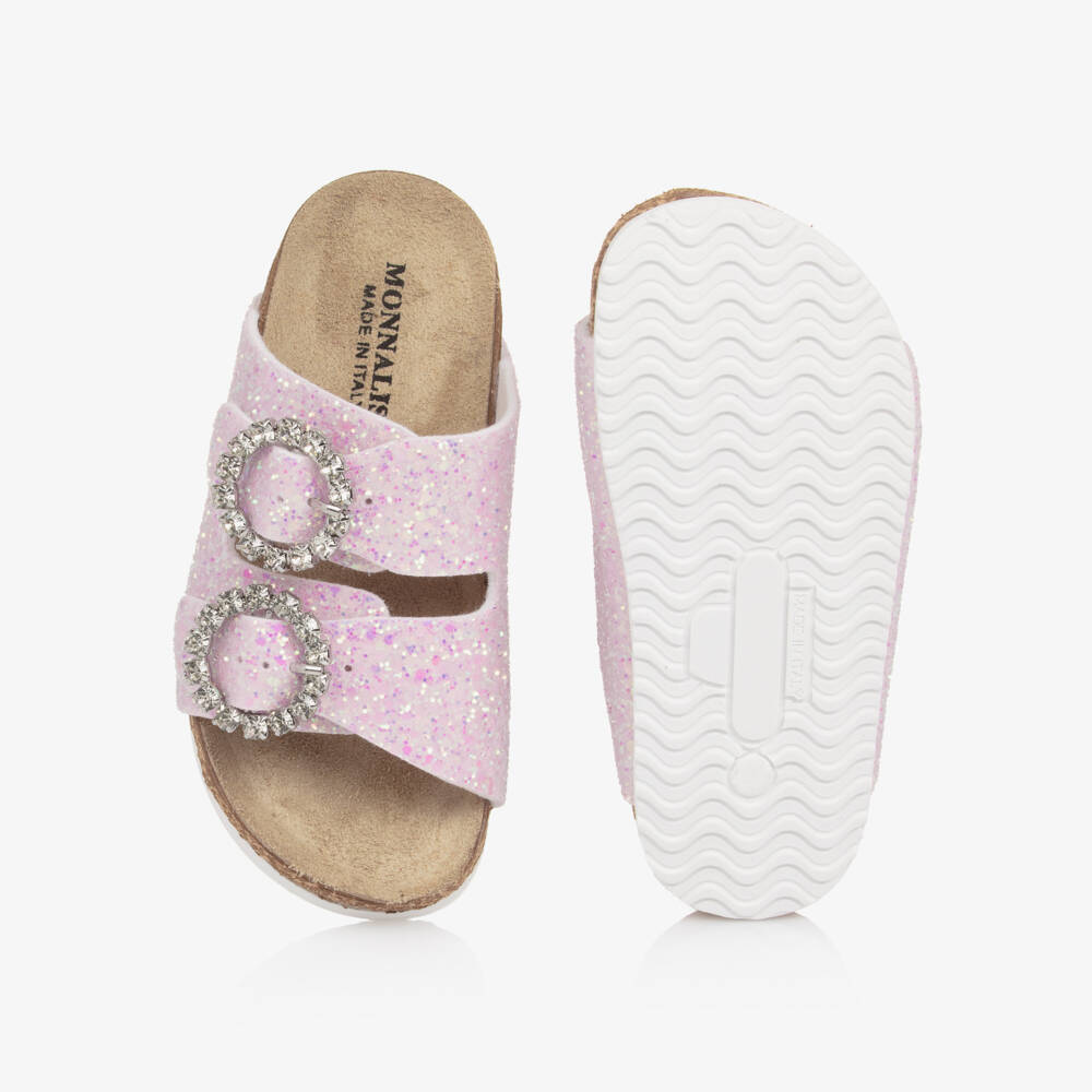 Monnalisa-Girls Pink Glitter Sandals with Diamanté Buckles | Childrensalon Outlet