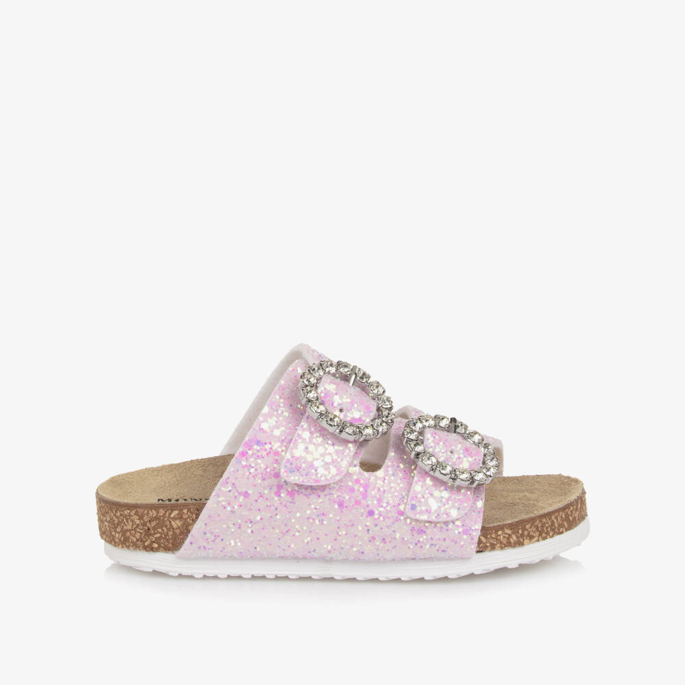 Monnalisa-Girls Pink Glitter Sandals with Diamanté Buckles | Childrensalon Outlet