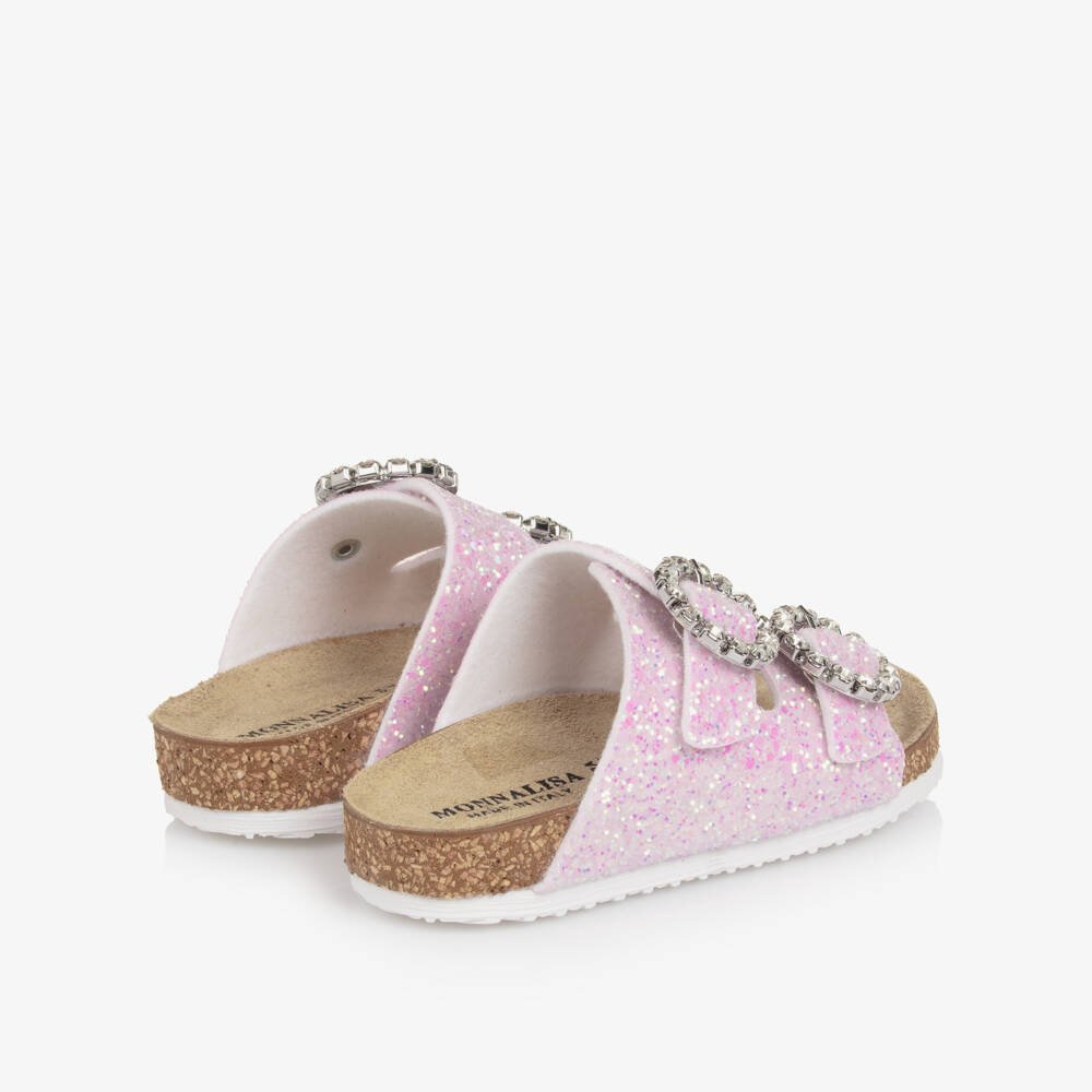 Monnalisa-Girls Pink Glitter Sandals with Diamanté Buckles | Childrensalon Outlet