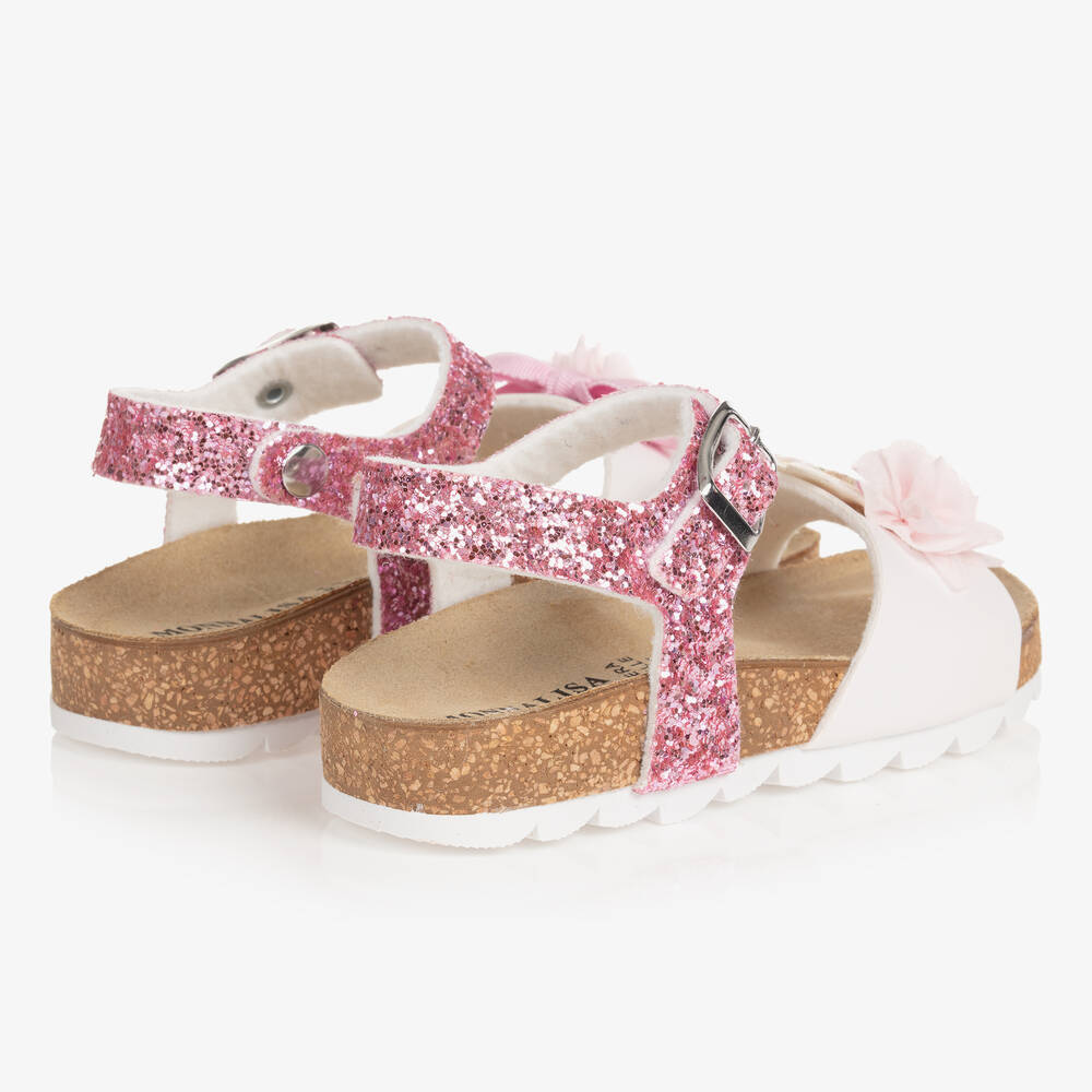 Monnalisa-Girls Pink Glitter Teddy Sandals | Childrensalon Outlet