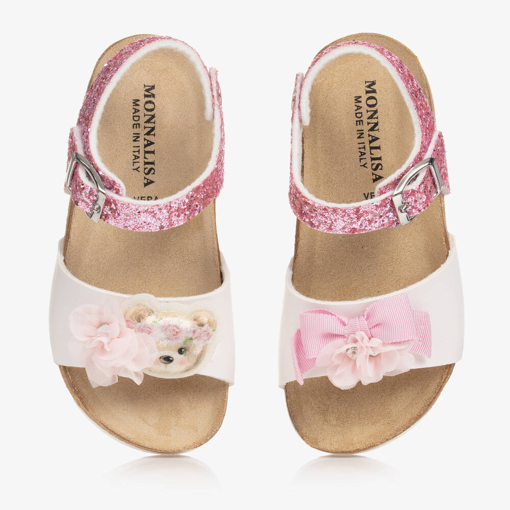 Monnalisa-Girls Pink Glitter Teddy Sandals | Childrensalon Outlet