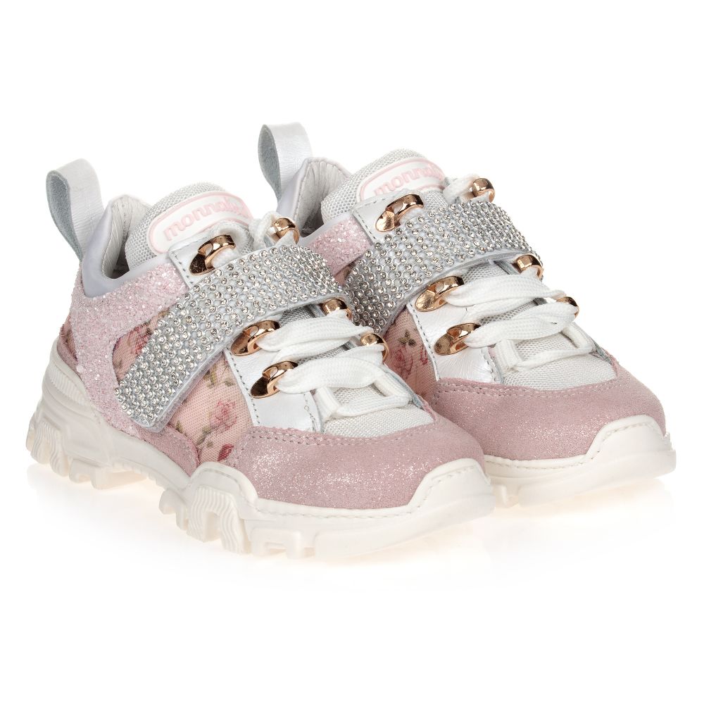 Monnalisa - Girls Pink Glitter Trainers | Childrensalon