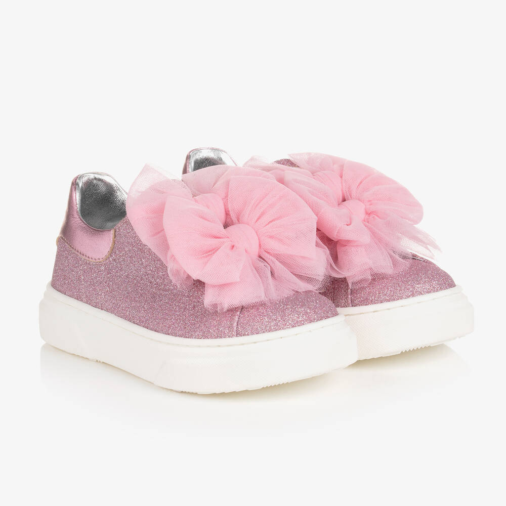 Monnalisa - Розовые кроссовки с бантиками из тюля | Childrensalon