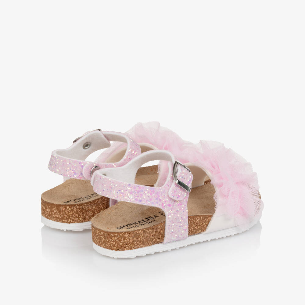Monnalisa-Girls Pink Glitter & Tulle Ruffle Sandals | Childrensalon Outlet