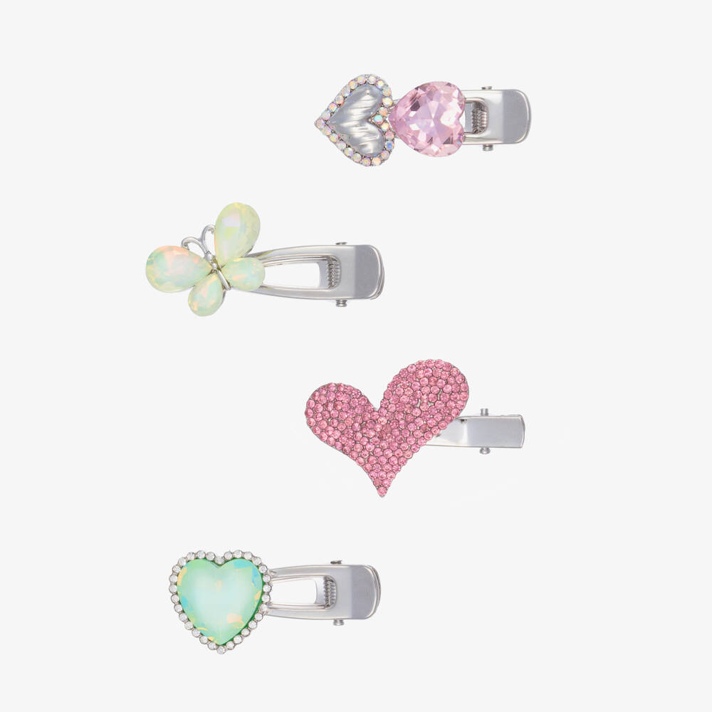 Monnalisa-Girls Pink Heart & Butterfly Hair Clips (4 Pack) | Childrensalon Outlet