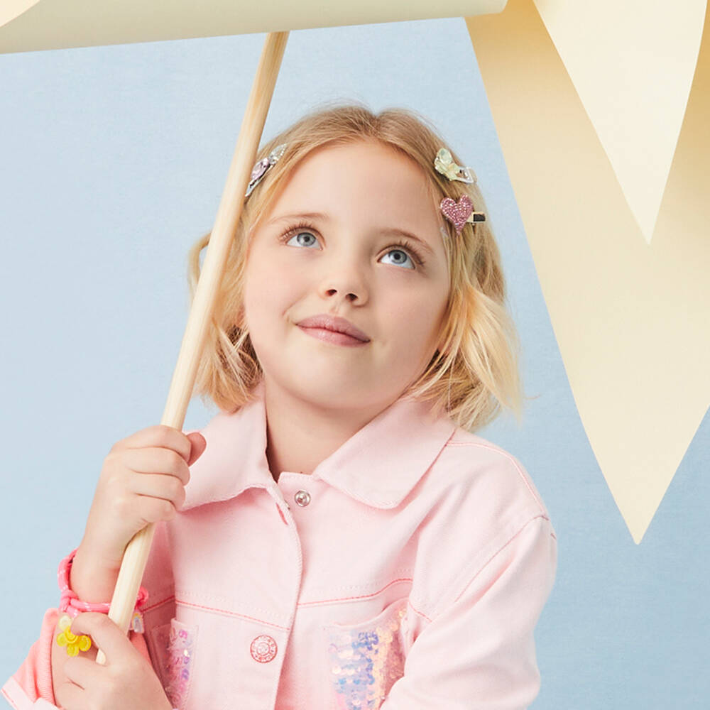 Monnalisa-Girls Pink Heart & Butterfly Hair Clips (4 Pack) | Childrensalon Outlet
