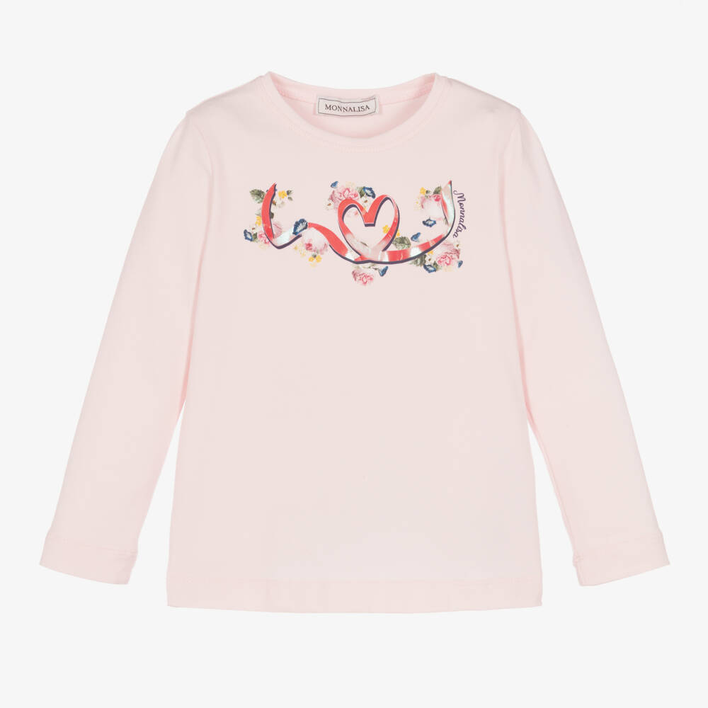 Monnalisa-Girls Pink Heart Print Top | Childrensalon Outlet