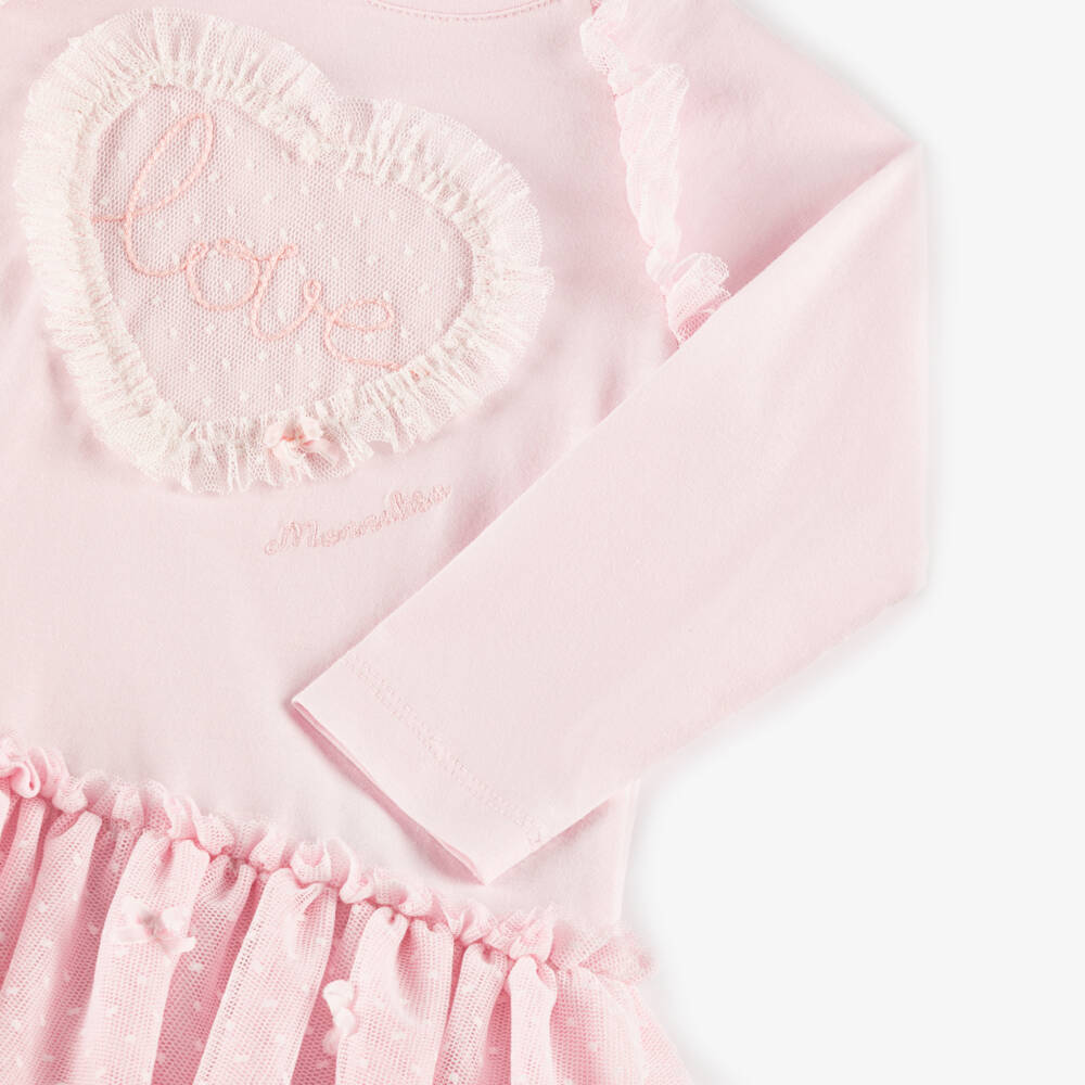 Monnalisa-Платье из розового тюля с сердечками для девочек | Childrensalon Outlet