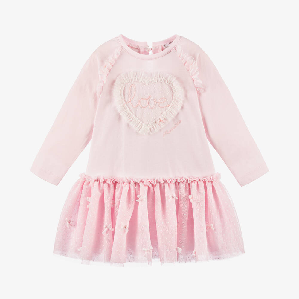 Monnalisa-Платье из розового тюля с сердечками для девочек | Childrensalon Outlet