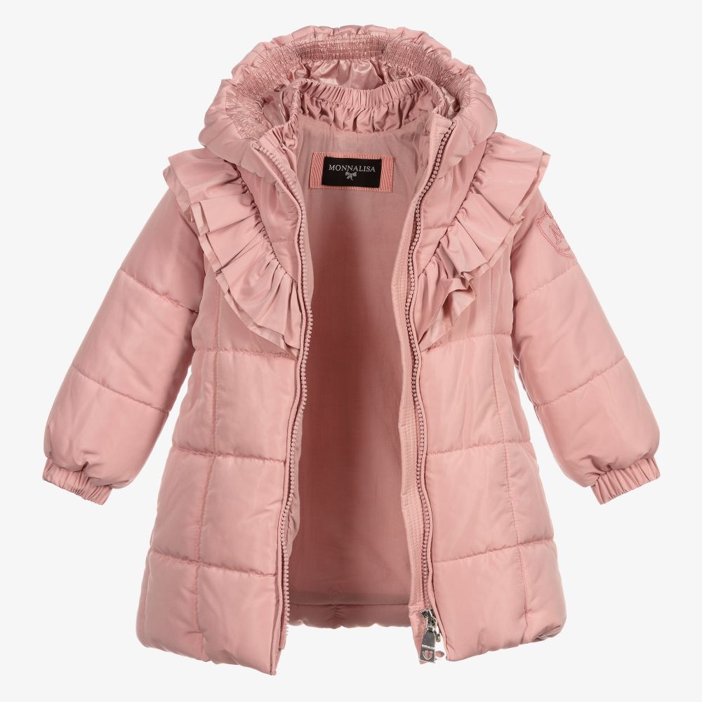 Monnalisa Girls Pink Hooded Puffer Coat Childrensalon Outlet