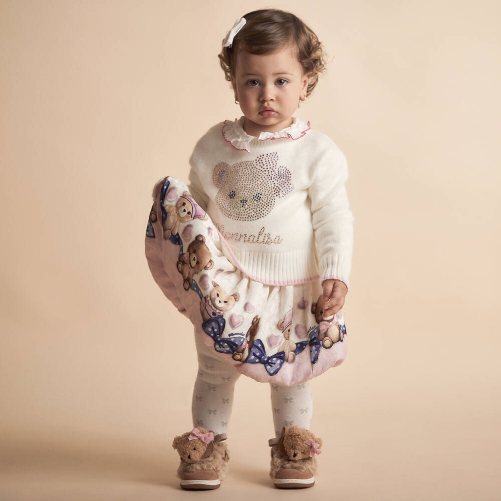 Monnalisa-Girls Pink Ivory Bear Print Skirt | Childrensalon Outlet