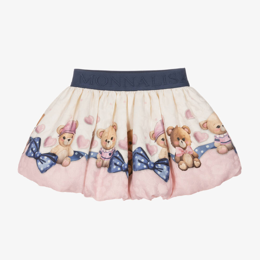 Monnalisa-Girls Pink Ivory Bear Print Skirt | Childrensalon Outlet