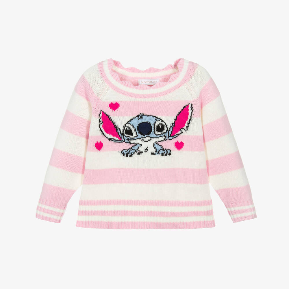 Monnalisa-Girls Pink & Ivory Stripe Disney Sweater | Childrensalon Outlet