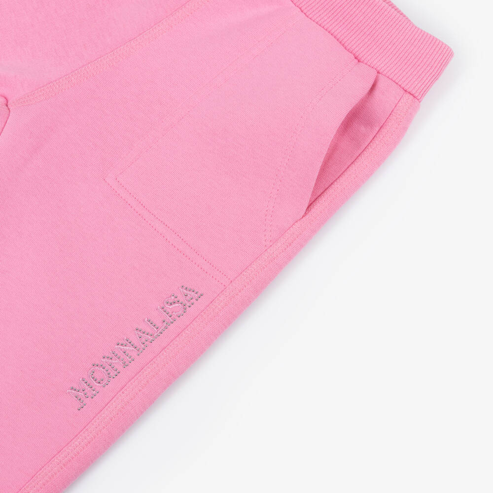 Monnalisa-Girls Pink Jersey Joggers with Silver Stud Logo | Childrensalon Outlet