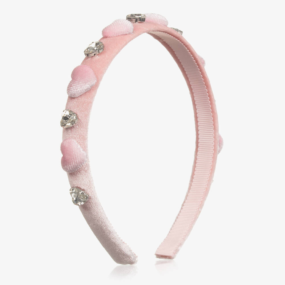 Monnalisa - Girls Pink Jewelled Velvet Hairband | Childrensalon