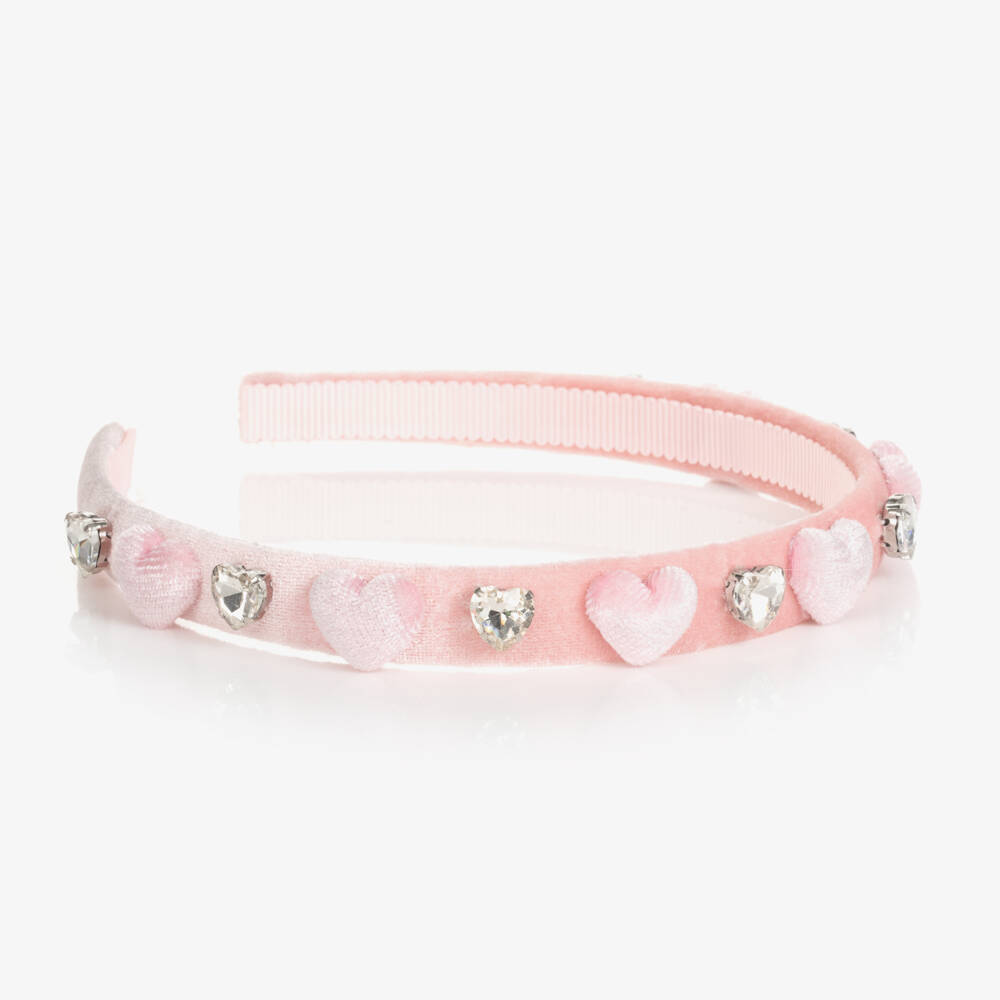Monnalisa Pink Velvet Rose & Bow Hairband