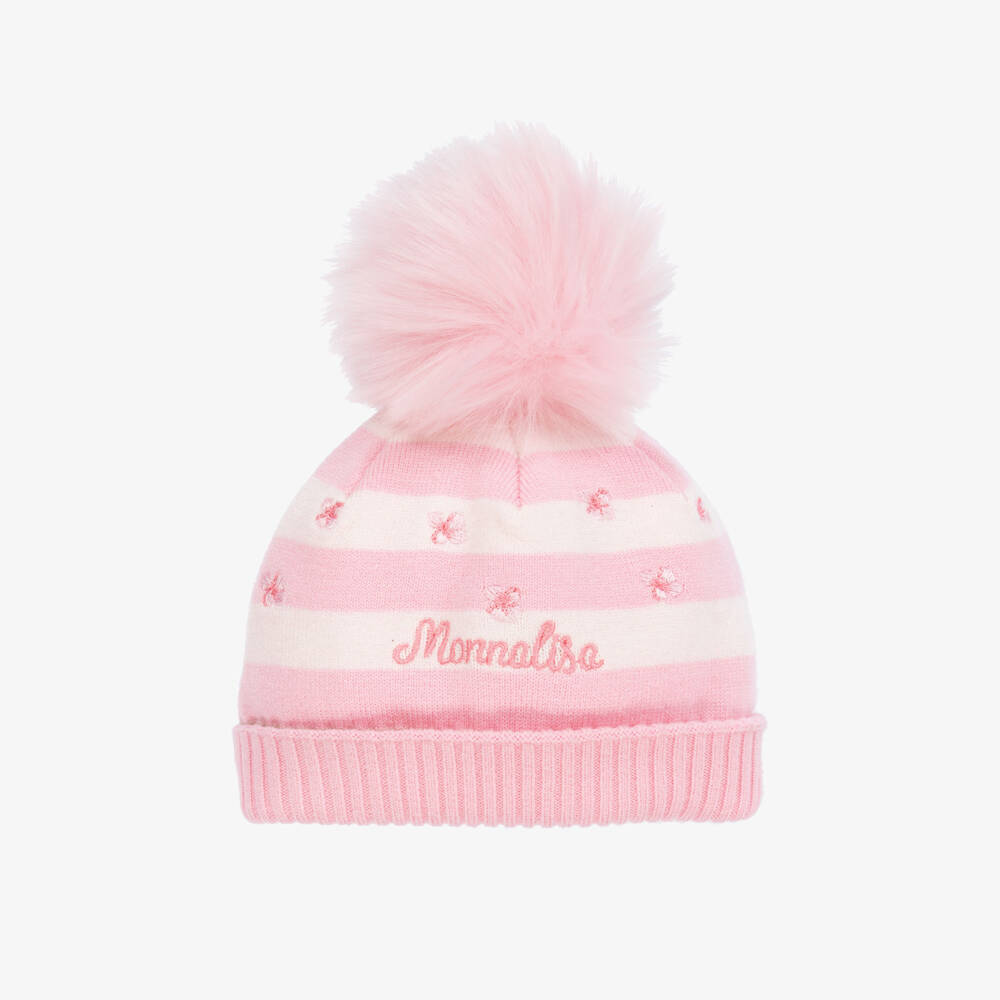 Monnalisa-Girls Pink Knit Bobble Beanie | Childrensalon Outlet