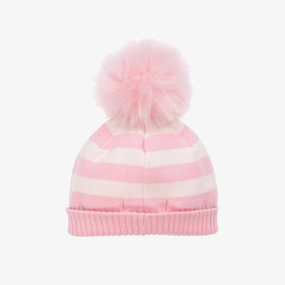 Monnalisa-Girls Pink Knit Bobble Beanie | Childrensalon Outlet