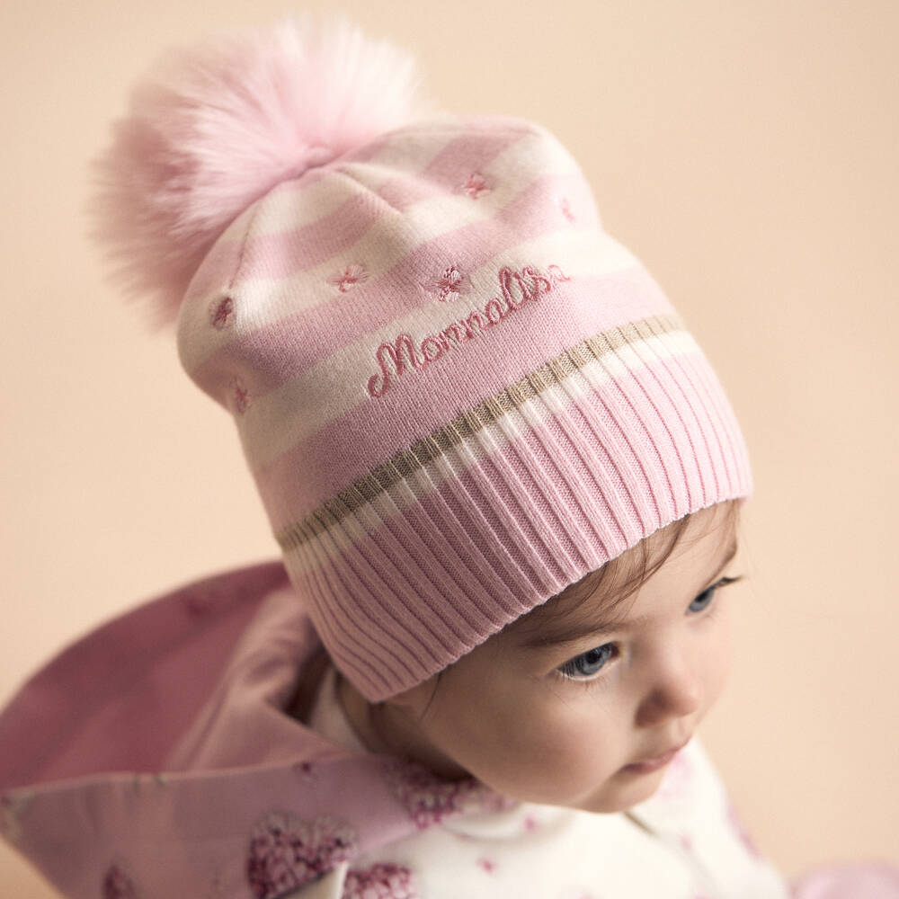 Monnalisa-Girls Pink Knit Bobble Beanie | Childrensalon Outlet