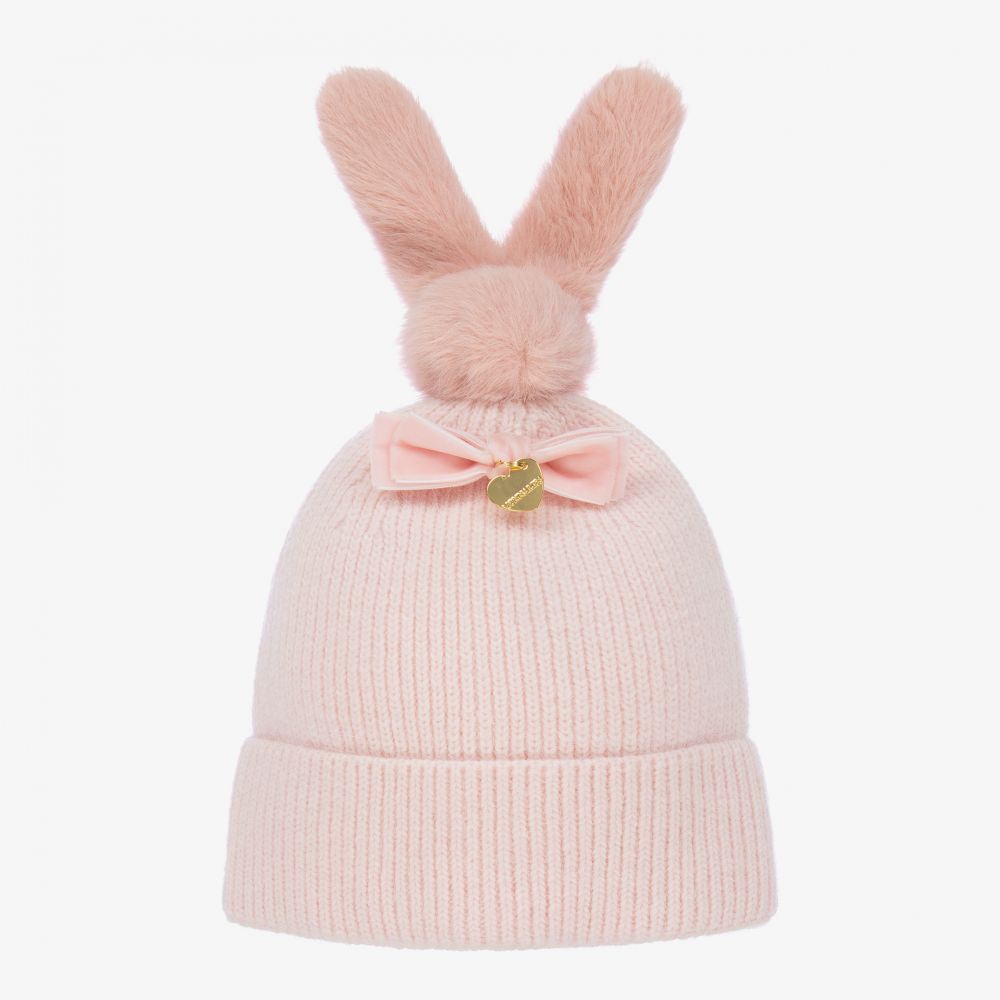 Monnalisa - Розовая вязаная шапка с кроликом для девочек | Childrensalon
