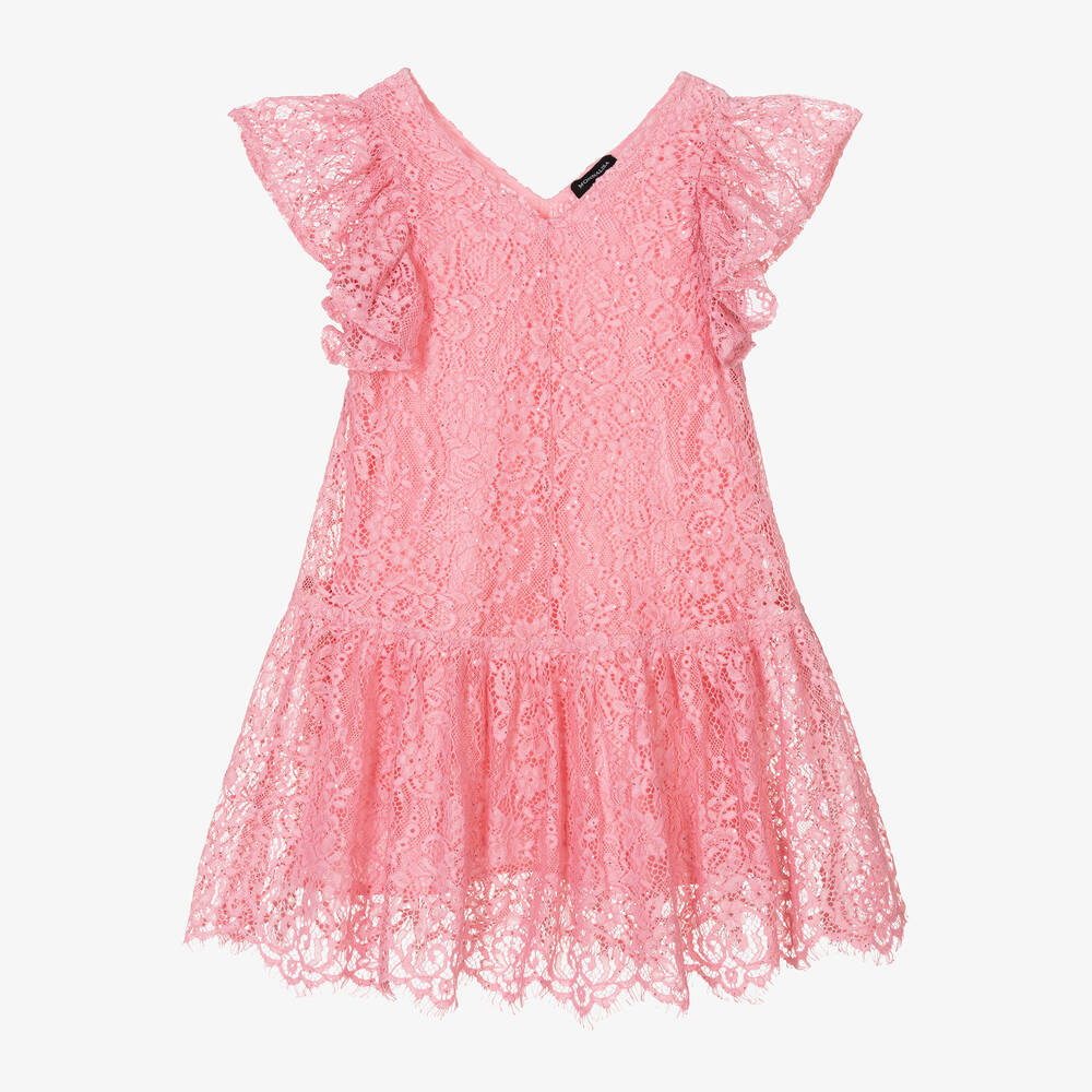 Monnalisa-Girls Pink Lace Dress | Childrensalon Outlet