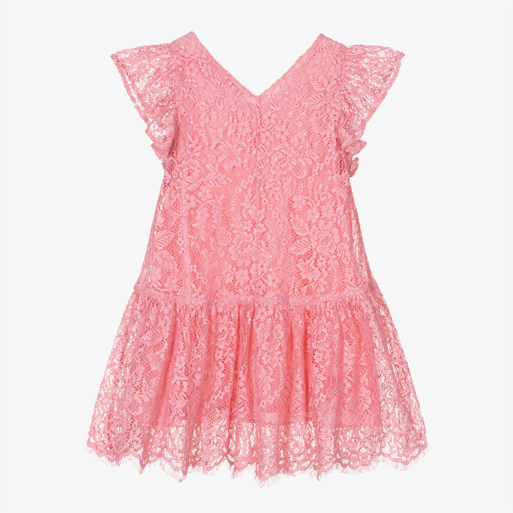 Monnalisa-Girls Pink Lace Dress | Childrensalon Outlet