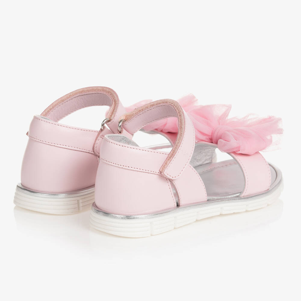 Monnalisa-Girls Pink Leather Bow Sandals | Childrensalon Outlet