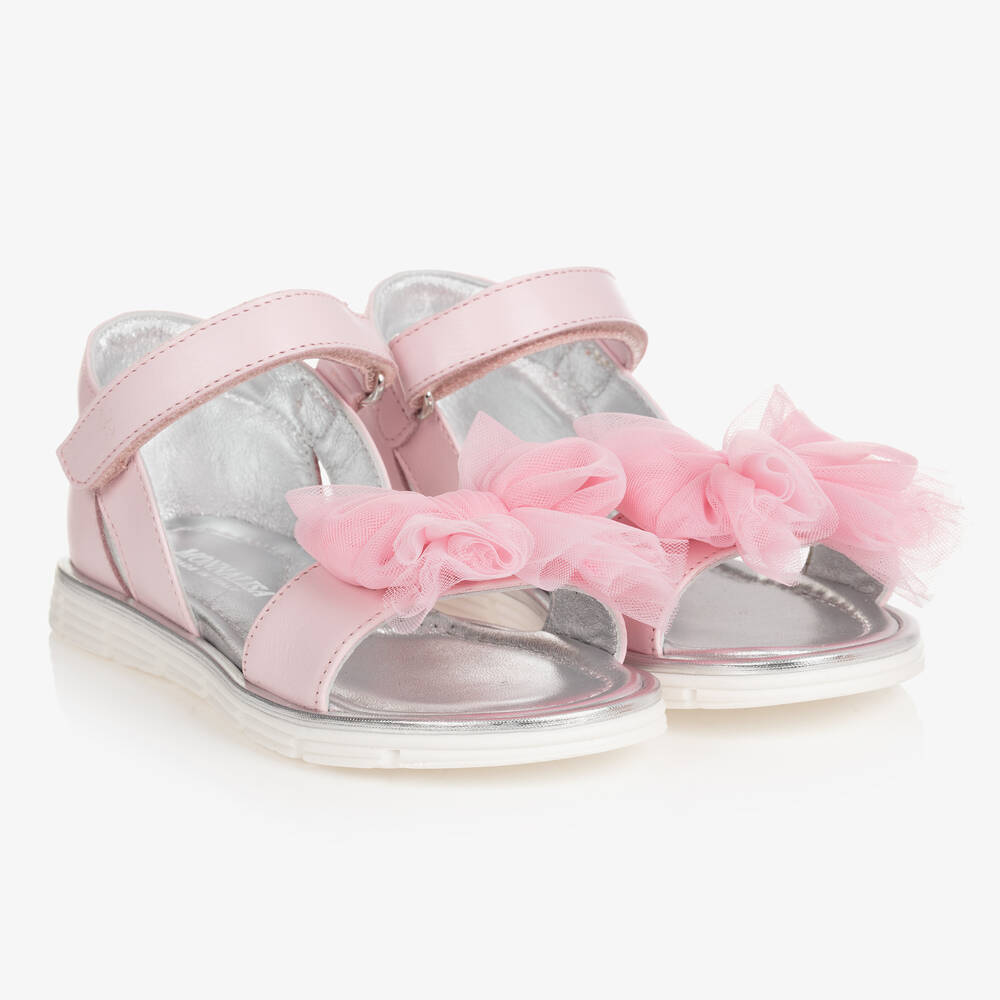 Monnalisa-Розовые кожаные сандалии с бантиками | Childrensalon Outlet